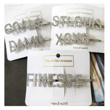 clearance sale Rhinestone DOPE-AF GOAL$ XOXO HOTGIRL Silver Letter Hair Clips Custom Crystal Hair Clip Bobby Pins Letter